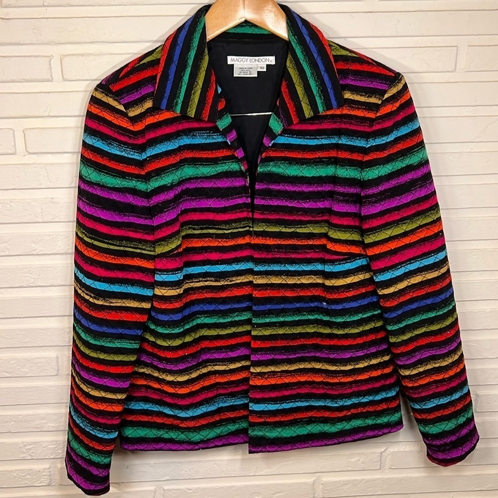 Maggy London Colorful Rainbow Silk Vintage Jacket, Women’s Size 10